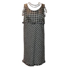 Chanel Black & White with Red Detail Houndstooth Dress - 44