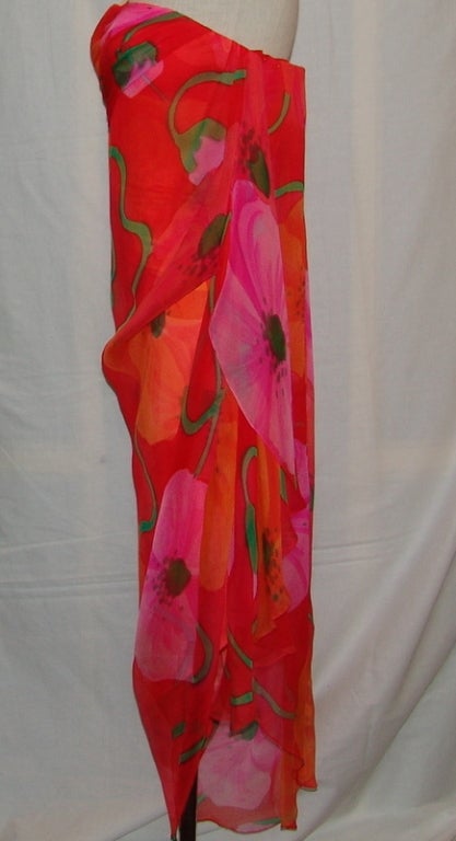 Women's Bob Mackie Red Floral Silk Chiffon Gown