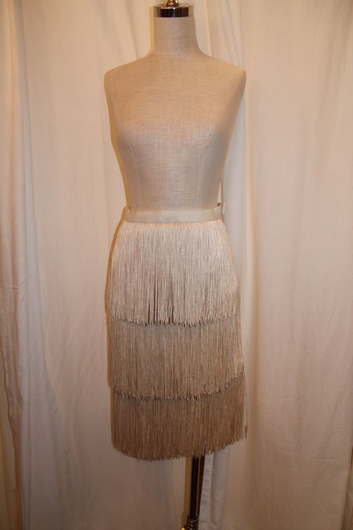 Vintage Bill Blass Ivory Silk Fringed Flapper Skirt. Size 0/2.