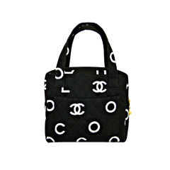 Chanel Black & White Cotton Quilted Small Tote