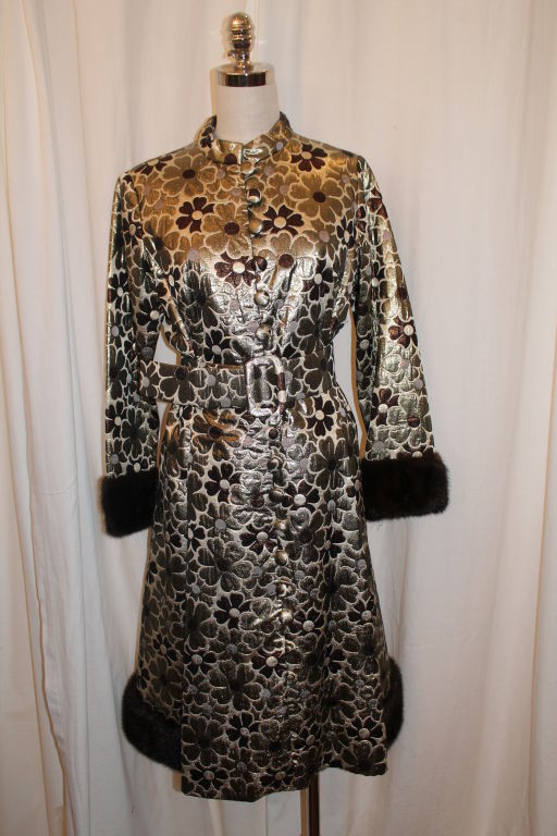 Vintage Brown & Gold Silk Brocade 3/4 length Coat with Chocolate Brown Mink 4