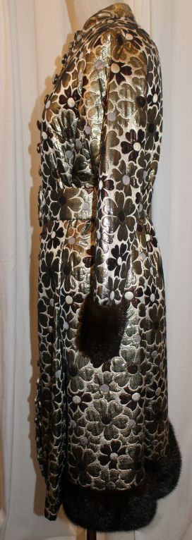 Women's Vintage Lillie Rubin Brown/Gold Silk Brocade Coat w/ Fur Trim-8