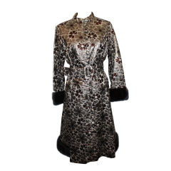 Vintage Lillie Rubin Brown/Gold Silk Brocade Coat w/ Fur Trim-8