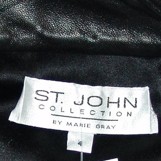 St. John Black Leather Jacket with White Button Detail 3