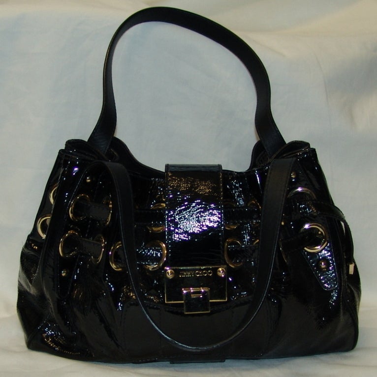 Jimmy Choo black patent leather handbag.  Height 6