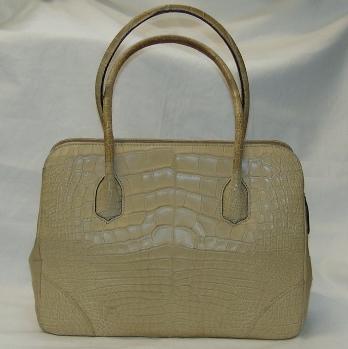 Lana Marks beige, alligator handbag.  Height 10