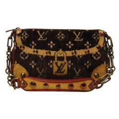 Louis Vuitton Vintage Gold and Brown Suede Handbag