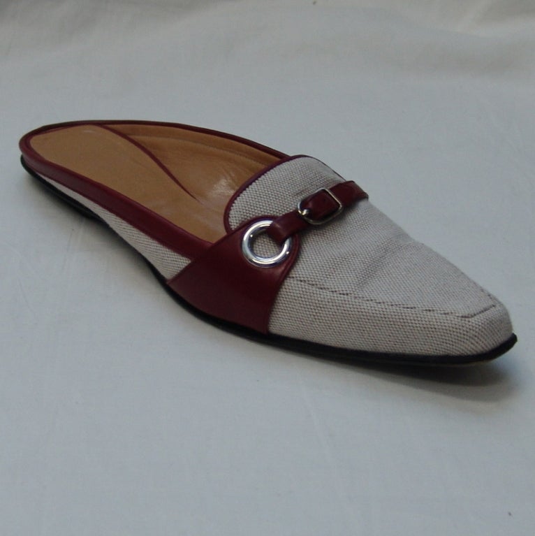 Hermes canvas and red leather shoes.  Size 38.5