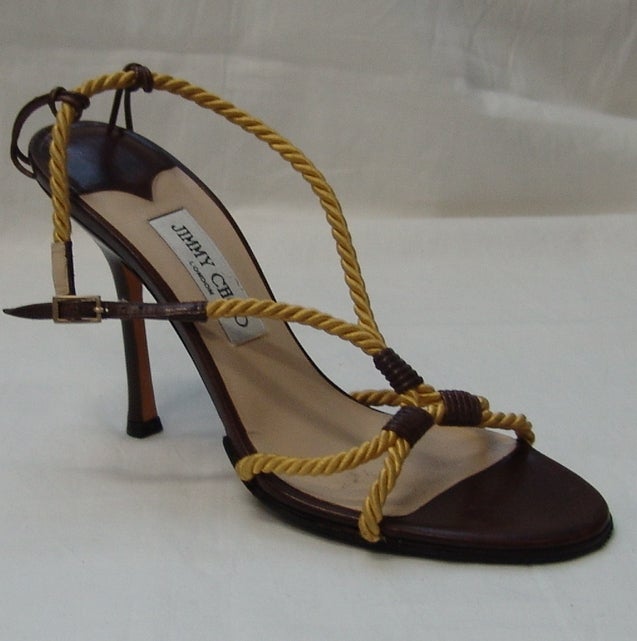 Jimmy Choo brown leather shoes with gold rope, heel 4