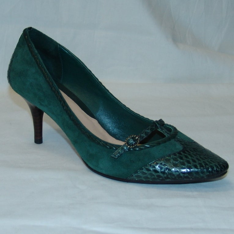 Cole Haan green suede and snake skin shoes, heel 3