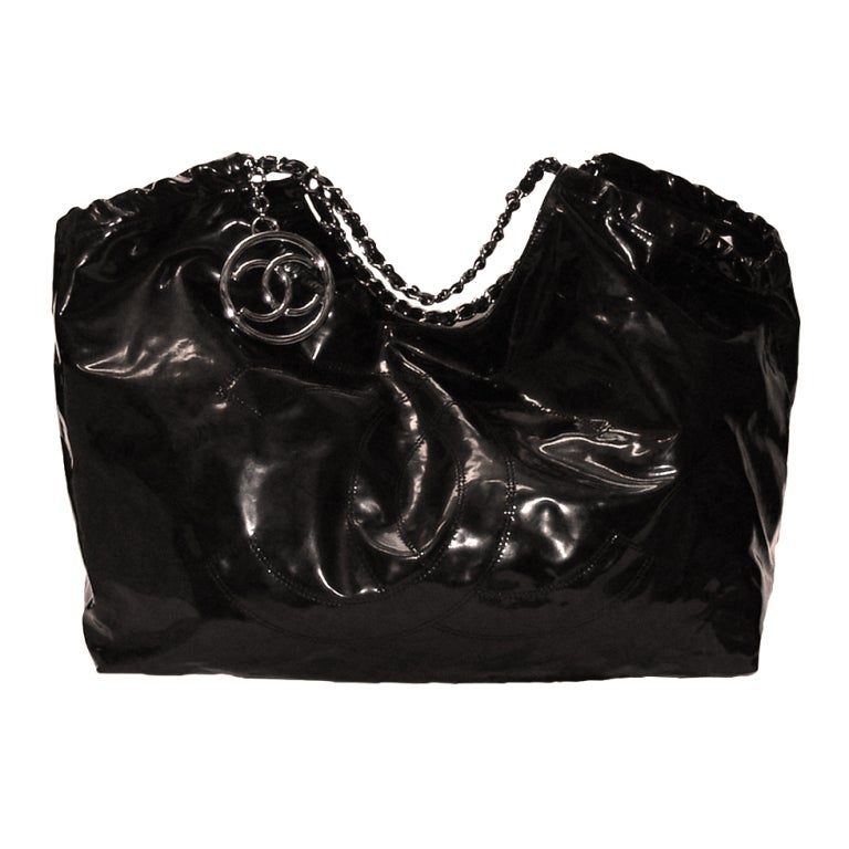 Chanel Black Patent Leather Coco Cabas Handbag at 1stDibs