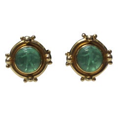 Elizabeth Locke Green Venetian Glass Intaglio Gold Earrings