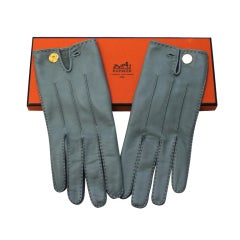 Hermes Grey Leather Gloves