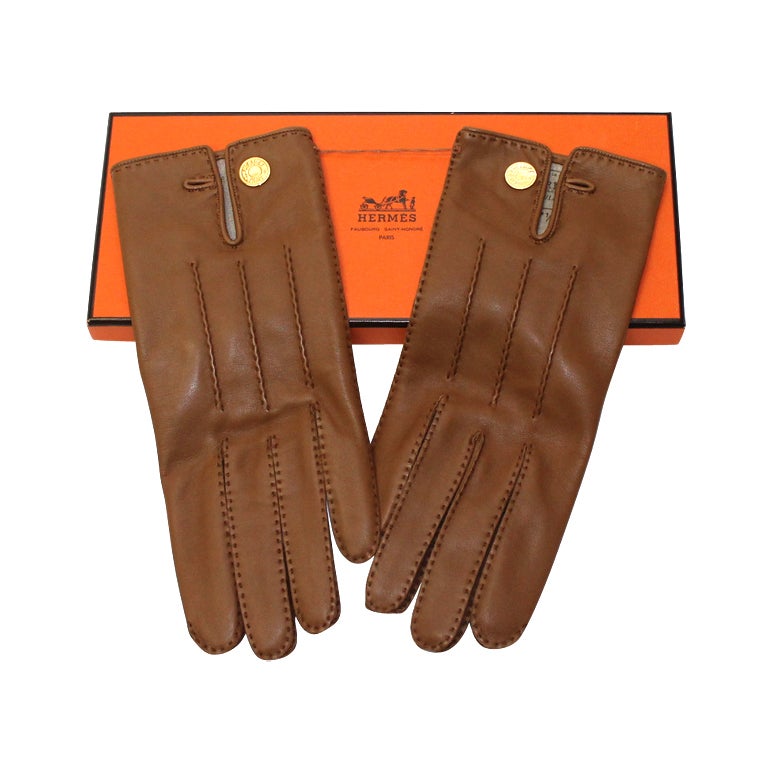 Hermes Tan Leather Gloves at 1stDibs