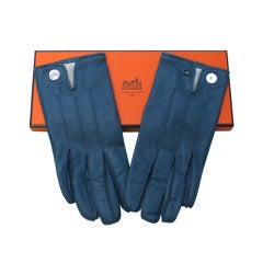 Hermes Blue Leather Gloves