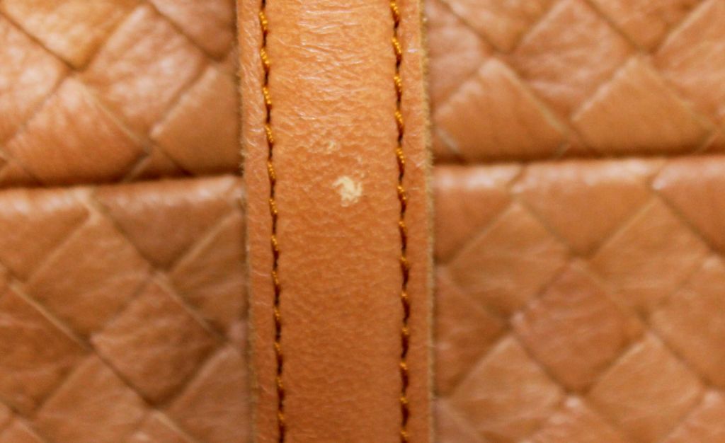 Women's Bottega Veneta Tan Woven Handbag with Gold Grommets