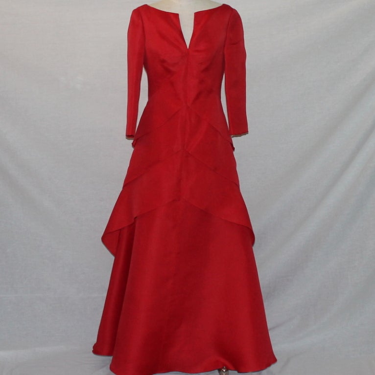 Angel Sanchez Red Organza Ball Gown, length 54