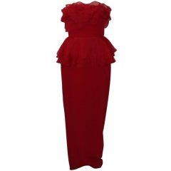 Marchesa Red Silk Strapless Gown - 10 - circa 90's