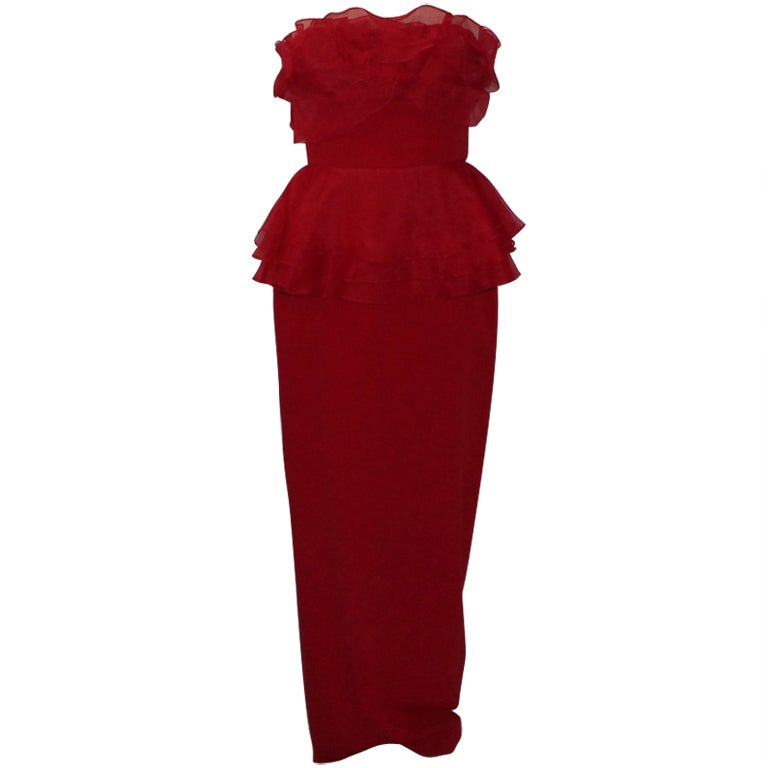 Marchesa Red Silk Strapless Gown - 10 - circa 90's For Sale