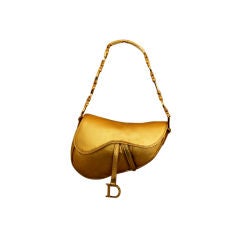 Christian Dior Gold Embossed Leather Saddle Bag