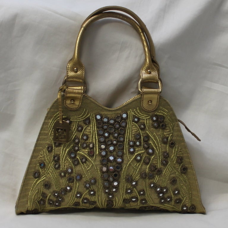 Vintage Fendi Handbag Gold with Mirror Circle