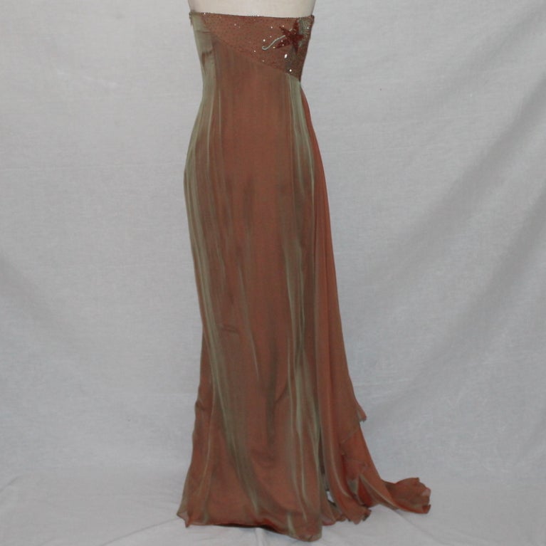 Guy Laroche Copper Silk and Chiffon Gown, size 42