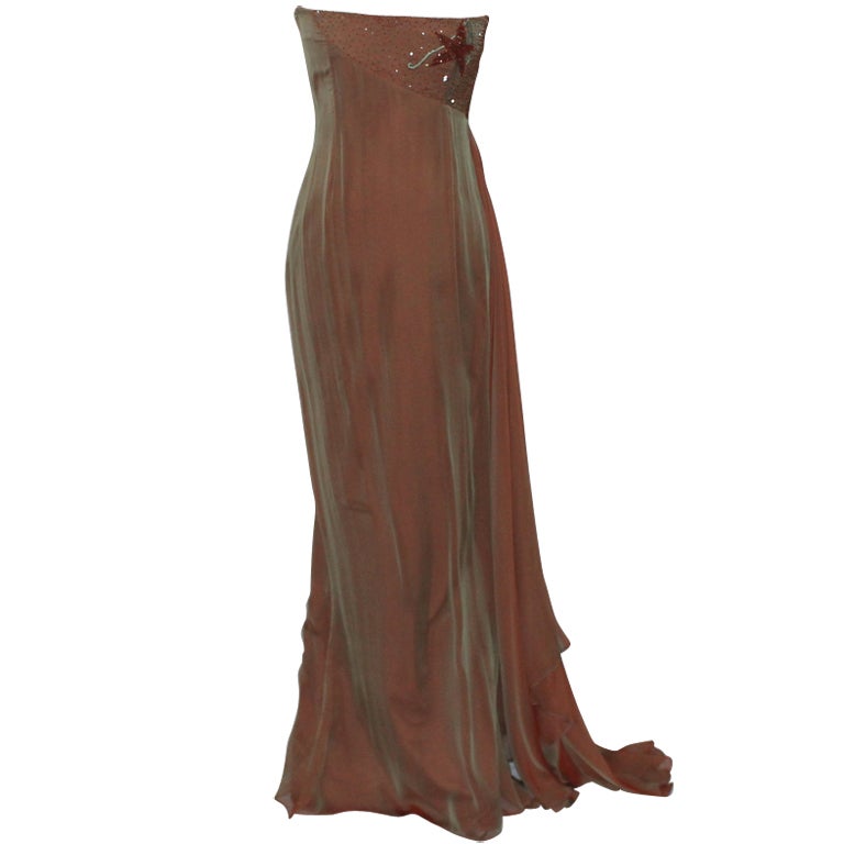 Guy Laroche Copper Silk and Chiffon Gown