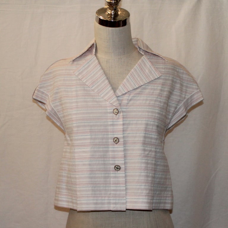 Chanel cotton short sleeve blouse with stripes, size 34