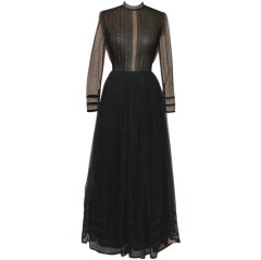 Pauline Trigere Black Point d'esprit Gown - size 10 - Circa 70's