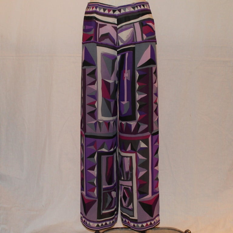 Pucci multi purple silk pants, size med
