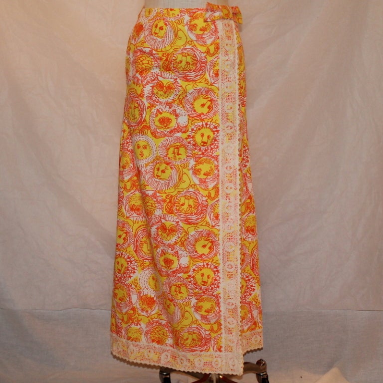 Vintage Lilly Pulitzer cotton orange and yellow long skirt, size 6