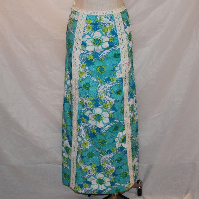 Vintage Lilly Pulitzer turqouise long skirt, size 2