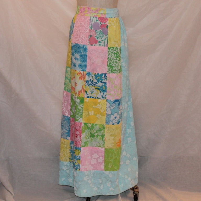 Vintage Lilly Pulitzer multi pastel patchwork long skirt, size large