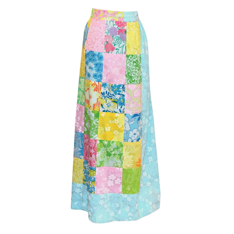 Vintage Lilly Pulitzer Patchwork Pastel Long Skirt