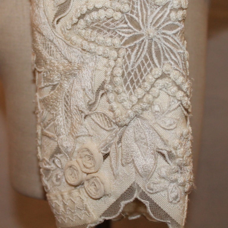 Bill Blass - Veste en brocart de dentelle ivoire, taille 10, vintage Pour femmes en vente