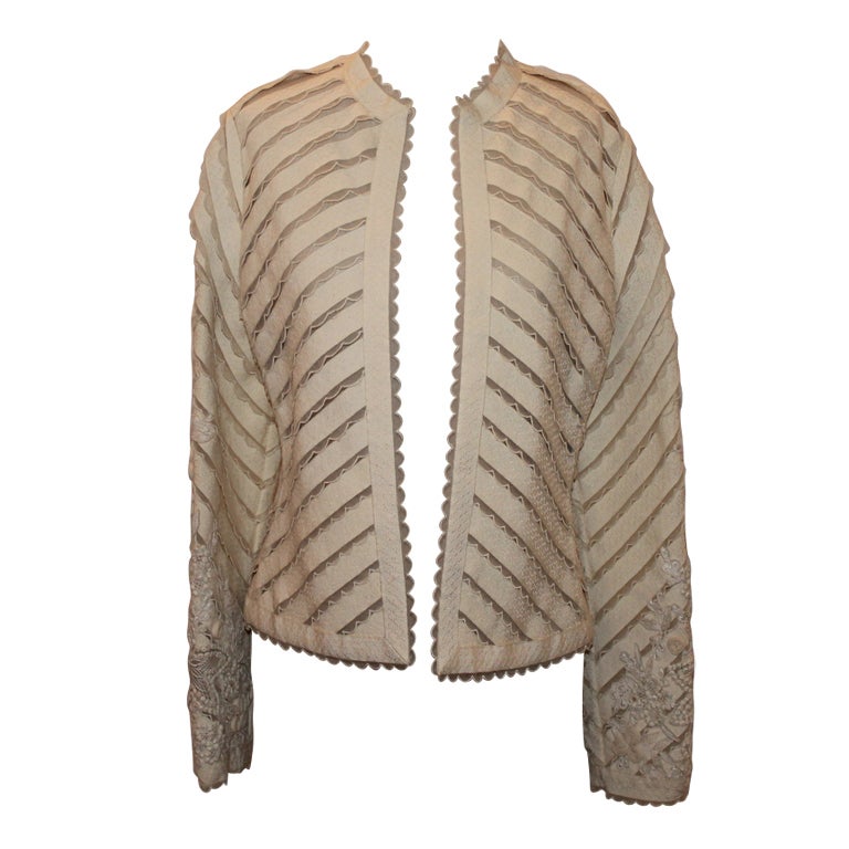 Bill Blass Ivory Lace Brocade Jacket Size 10 Vintage For Sale