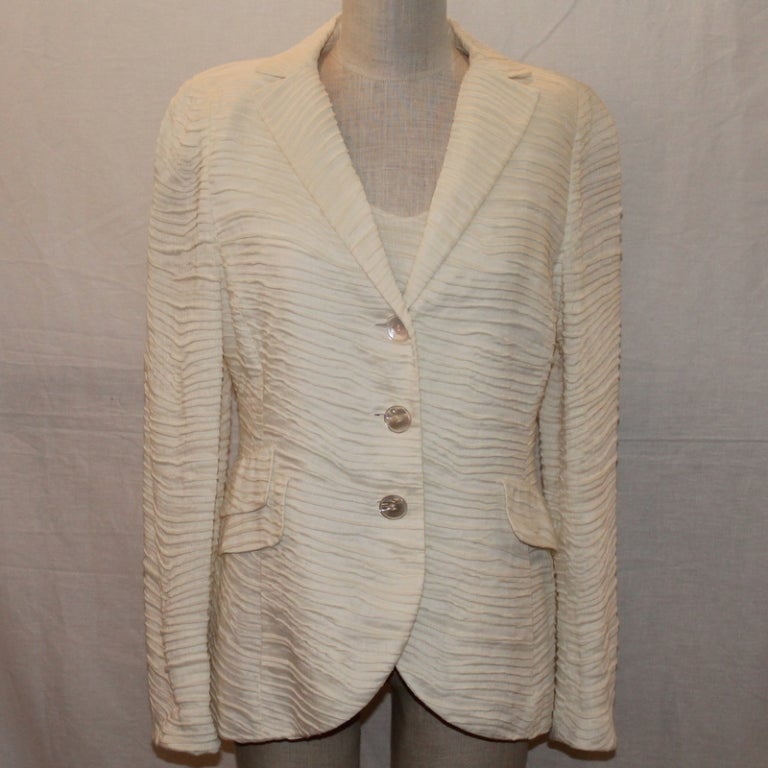 Akris 2 piece ivory cotton blend top and jacket, sleeveless shell top, chest 38