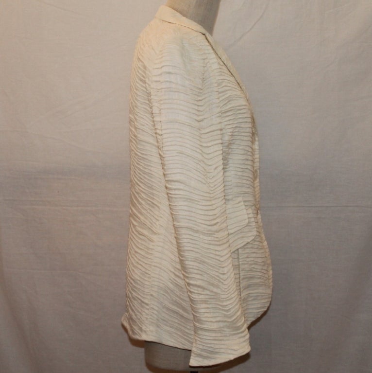 Beige Akris Ivory Cotton Blend Jacket and top Size 10 For Sale
