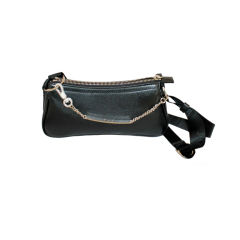Dior Black Leather Baguette with Rhinestone Detail/Nylon Strap