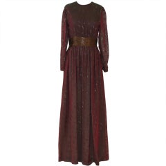Chanel Vintage Burgundy and Gold Iridescent Silk Chiffon Gown, 1970s