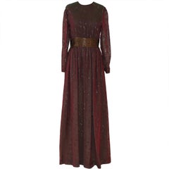 Chanel Vintage Burgundy and Gold Iridescent Silk Chiffon Gown, 1970s 