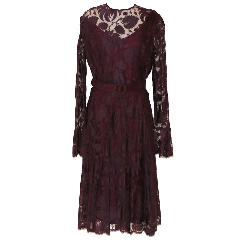 Vintage Circa 60's Purple Lace Cocktail Dress For Sale at 1stDibs