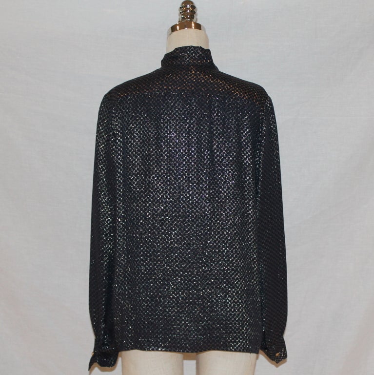 Chanel Vintage Navy & Gold Lame Blouse with 