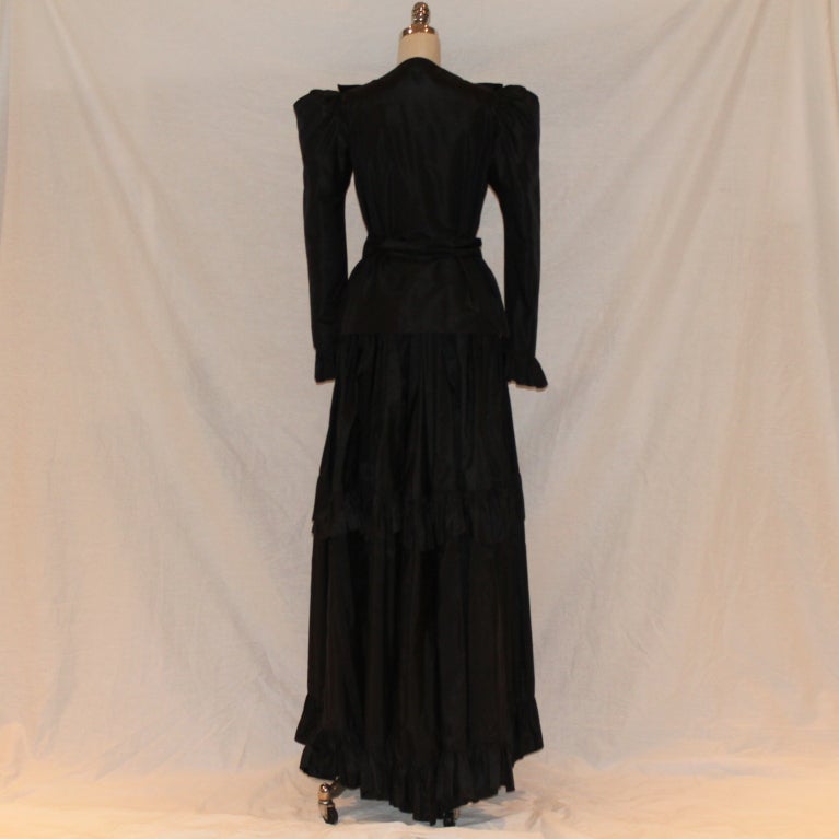 Women's Vintage Yves Saint laurent Black Silk Taffeta Top/Skirt - 80's