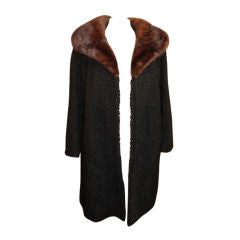 Vintage Black Persian Lamb coat with mink fur collar - Circa 60'