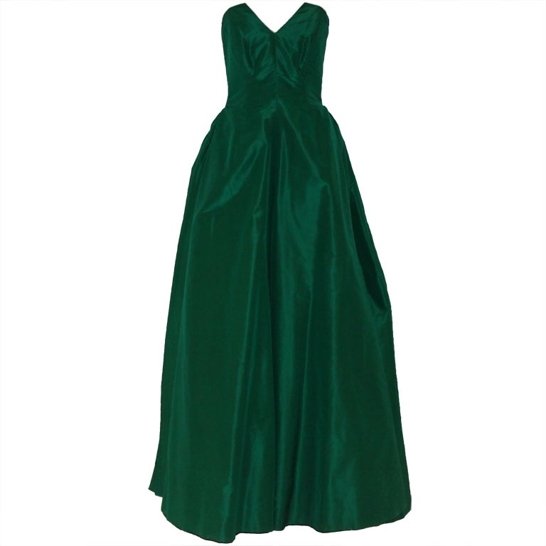 Vintage Oscar De La Renta Emerald Green Silk Taffeta Gown-Sz 10 at 1stdibs