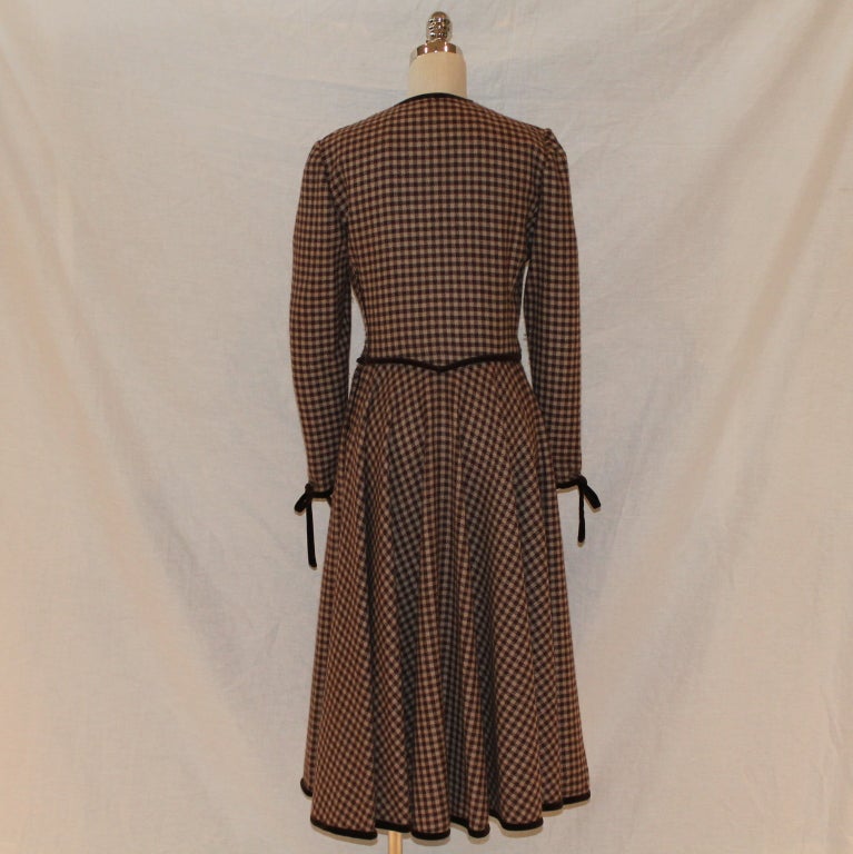 Valentino Brown/Ivory Checkered Wool Dress - 12 - Circa 70's In Good Condition In West Palm Beach, FL