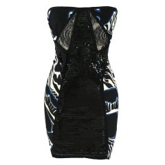 Emilio Pucci Black/Blue/White Print strapless Sequin Dress-4-NWT