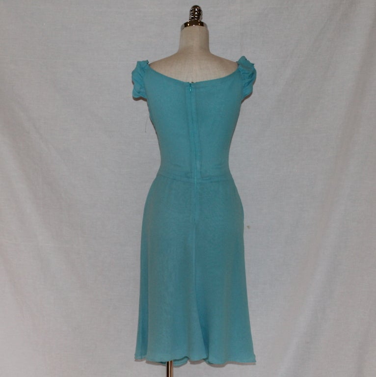 Blue Valentino Aqua Silk Dress with Cutouts - 6