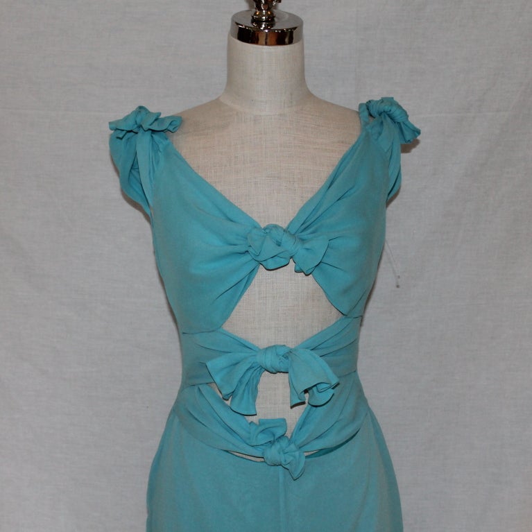 Women's Valentino Aqua Silk Dress with Cutouts - 6